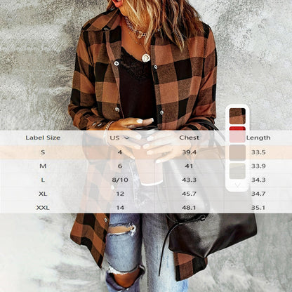 Women's Long Sleeve Plaid Print Button Front Casual Shirt