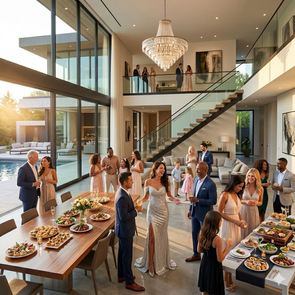 Silver sequined off-neck split dress with sleeveless bodice and thigh-high slit.