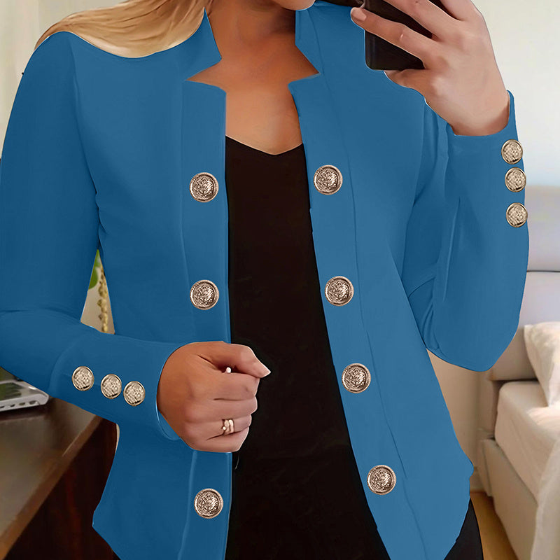 Women's Solid Color Double Breasted Long Sleeve Top - Button Cuff Casual & Office Wear