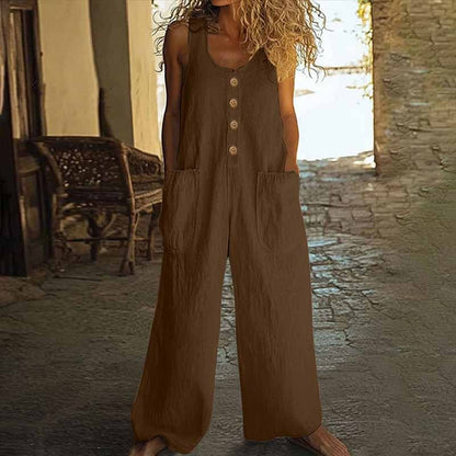 Women's Elegant Wide-Leg Jumpsuit - Button Front Formal & Casual Romper, Lightweight Wear