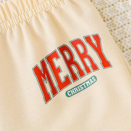 Baby Girls 2Pcs Outfits MERRY Christmas Letter Print Round Neck Long Sleeve Sweatshirt & Pants Set