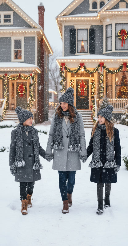 Handmade Beanie n Scarves Black and White Set