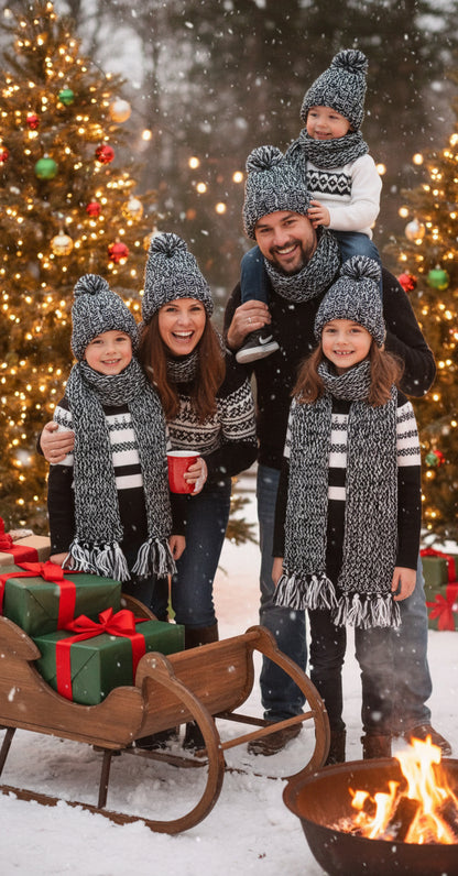 Handmade Beanie n Scarves Black and White Set