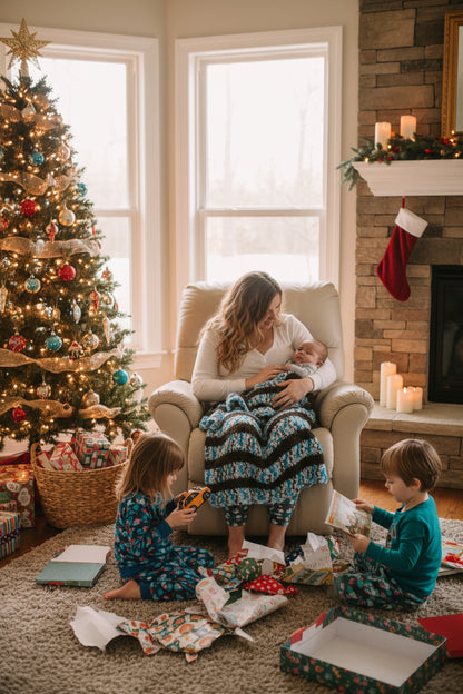 Handmade Soft Baby Blanket, 5 points Star Hand crochet, Pipsqueak Blue Berry Swirl with Brown, for boys and girls