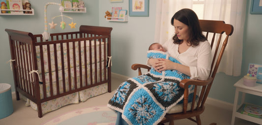 Granny Square Baby Blanket handmade of Browns and Blues for boys and girls