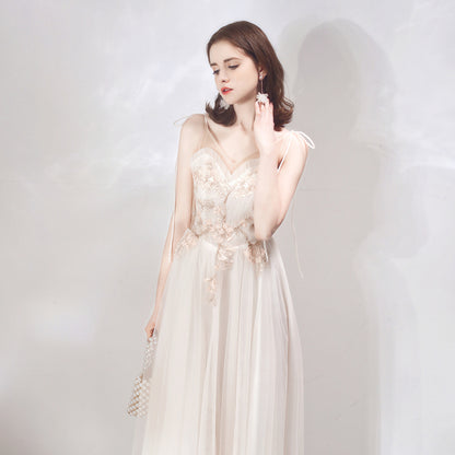 Solid Color Bridesmaid Dress Dress Female Dinner Party