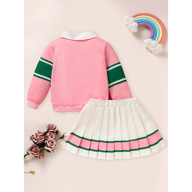 Toddler Girls 2 Piece Outfit Color block Letter Graphic Print Sweatshirt And Pleated Skirt Set