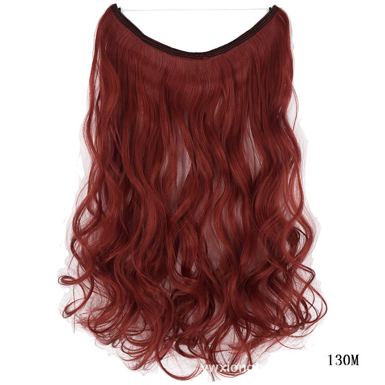 Women's one-piece seamless hair extension wig with long wavy auburn hair