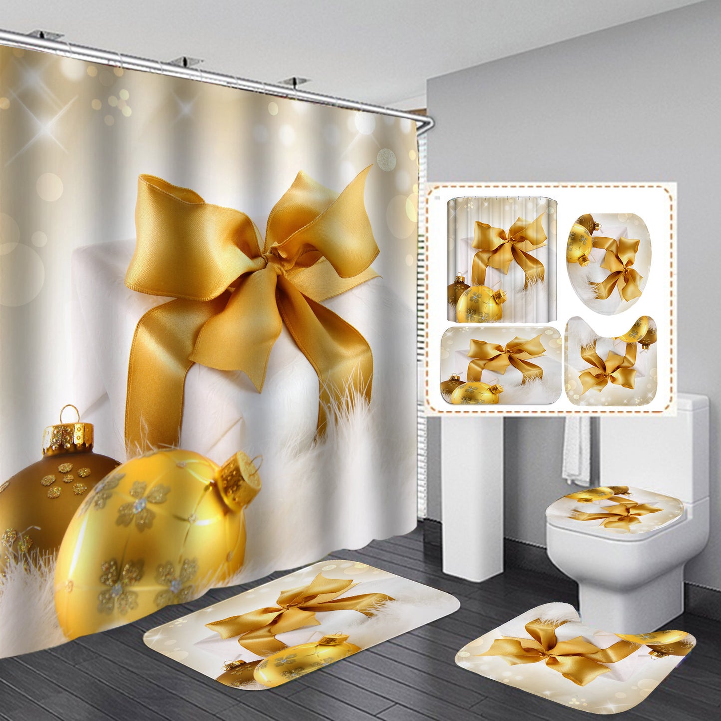 Christmas Digital Printing Waterproof Polyester Shower Curtain
