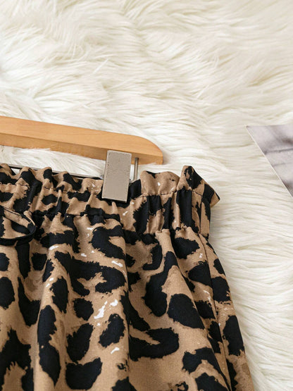 Women's Leopard Print Wide-Leg Pants - Summer Casual Vacation Style Elastic Waist Long Trousers