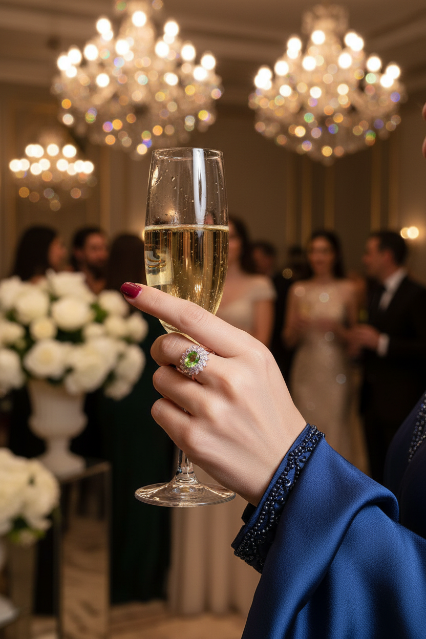 Gold peridot ring on a hand