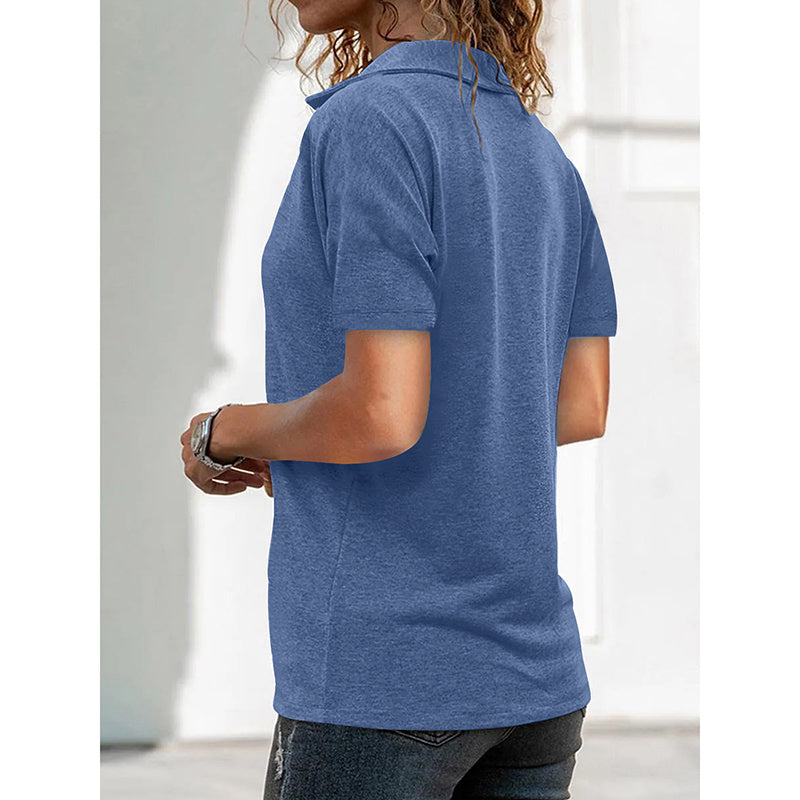 Women's Polo Shirts Summer Business Casual Work Tops Short Sleeve Zipper Collared V Neck Blouse