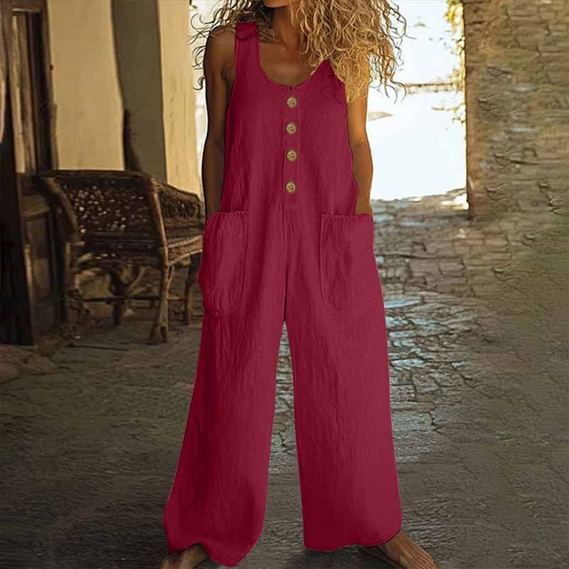 Women's Elegant Wide-Leg Jumpsuit - Button Front Formal & Casual Romper, Lightweight Wear
