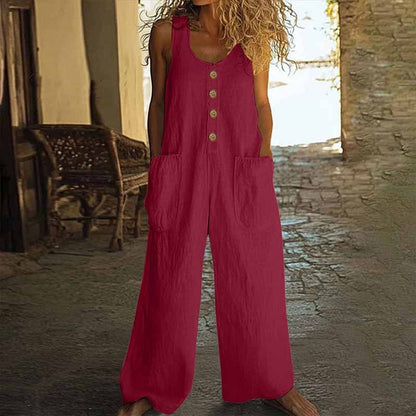 Women's Elegant Wide-Leg Jumpsuit - Button Front Formal & Casual Romper, Lightweight Wear