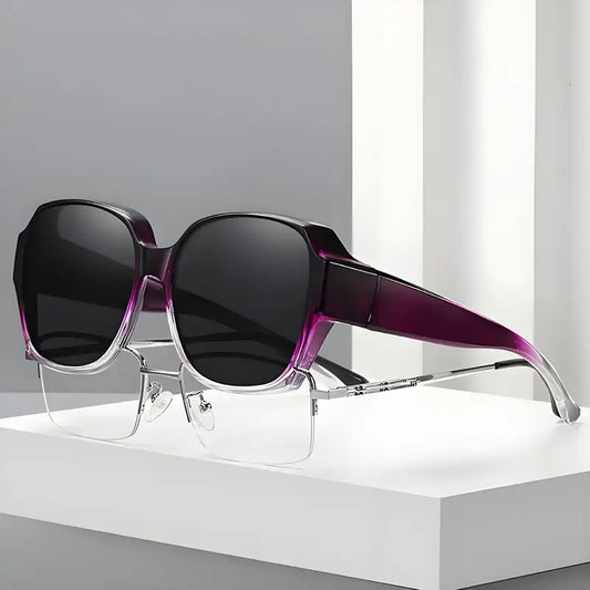 Dual-Use Clip-On Fashion Glasses - Crystals, Stylish Rectangular Design, Unisex, Driving Accessories, Eyewear