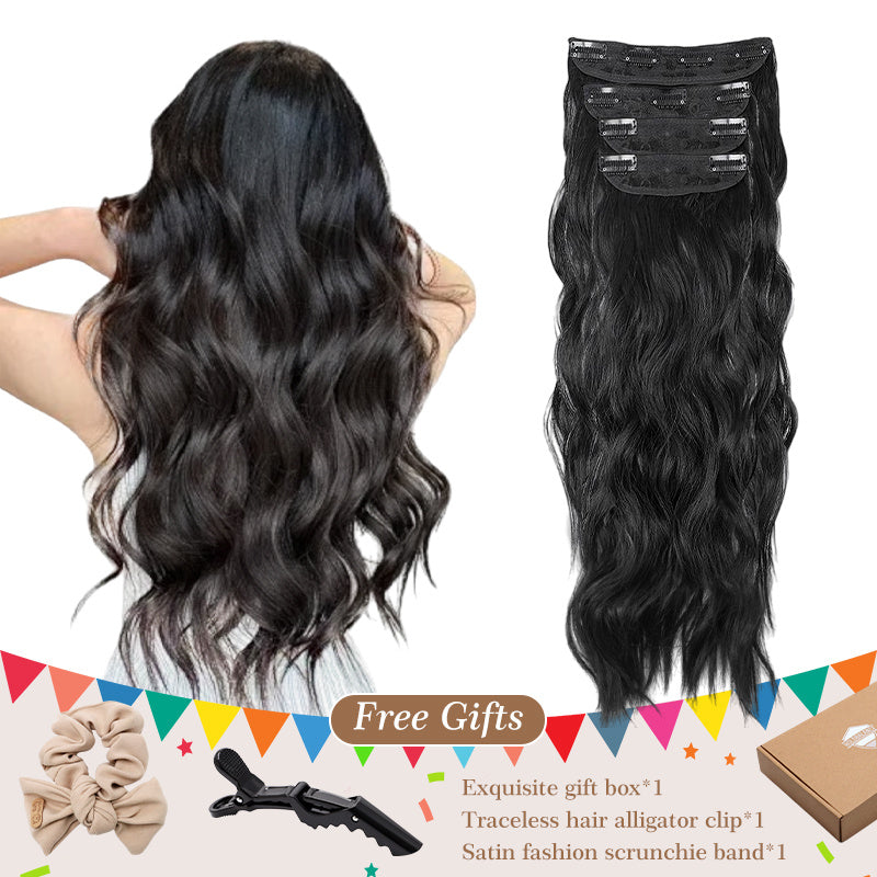 Hold balance Clip on Hair Extensions Long Straight Wavy Synthetic Hairpiece, Natural & Soft & Blends Well Daily Use, Fashion Accessories