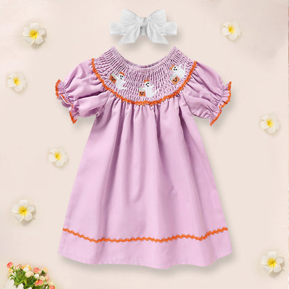 Infant Baby Girls Halloween Dress Ghost Embroidery Dress With Headband Party Costume Dresses