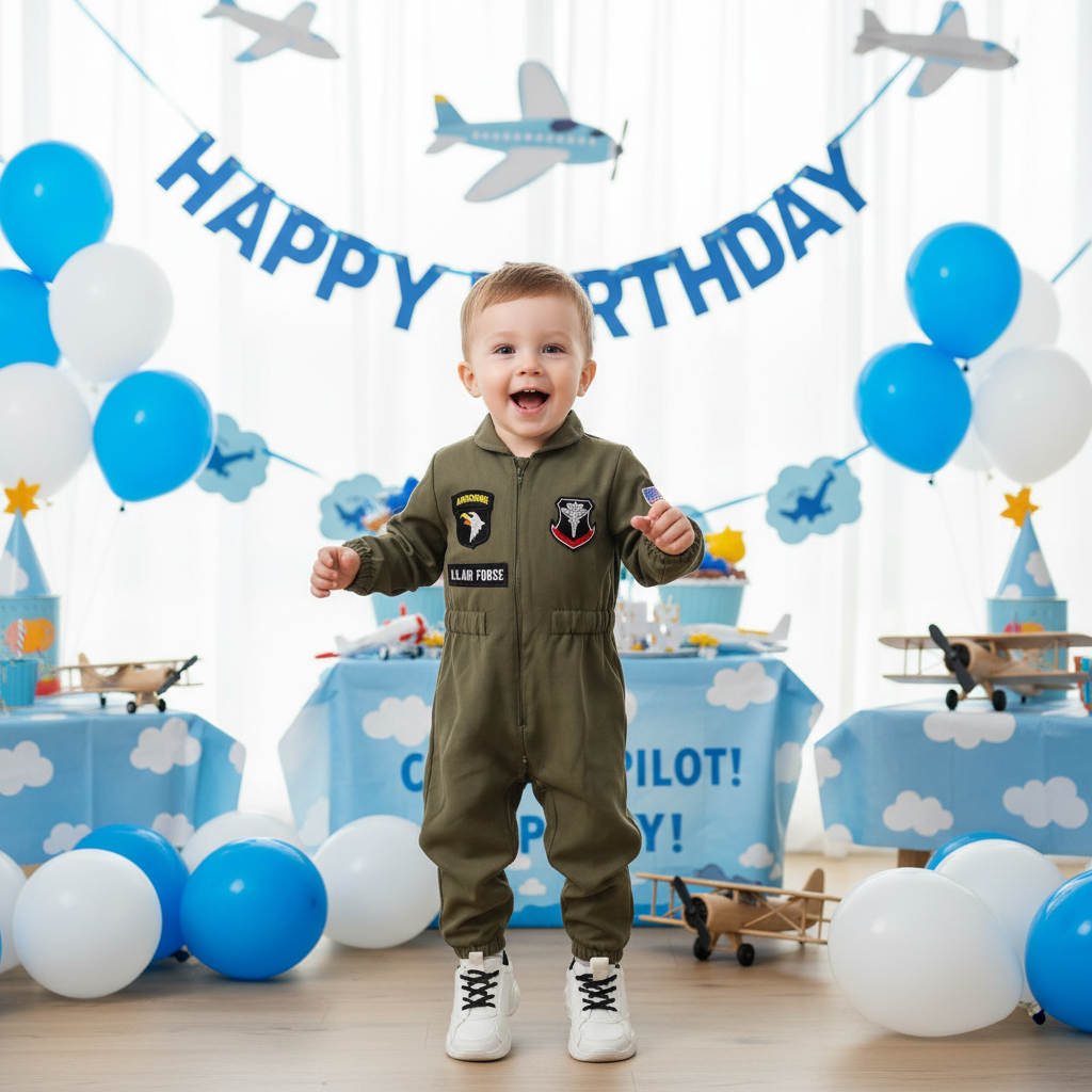 Toddler Boys Pilot Jumpsuit Army Green Long Sleeve Romper, Party Outfits