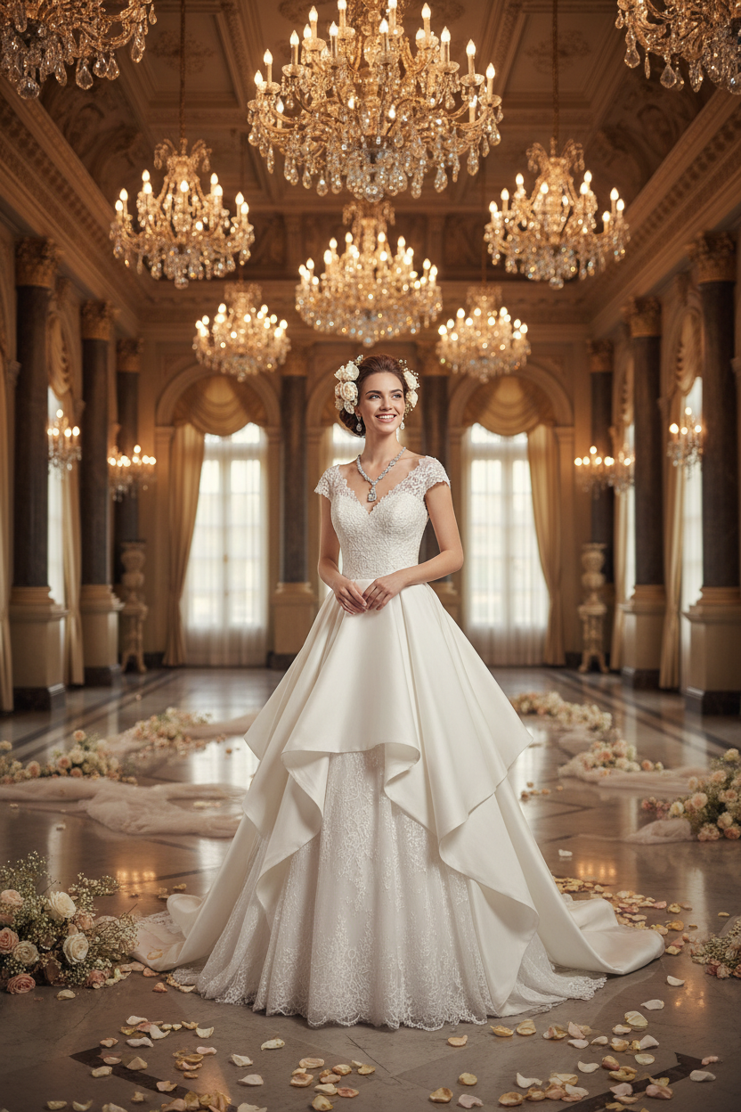 White bridal necklace with ornate centerpiece pendant and matching earrings