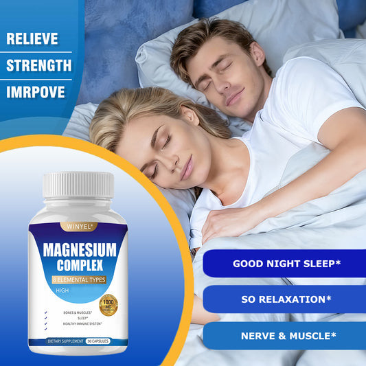 Magnesium complex dietary supplement capsule bottle
