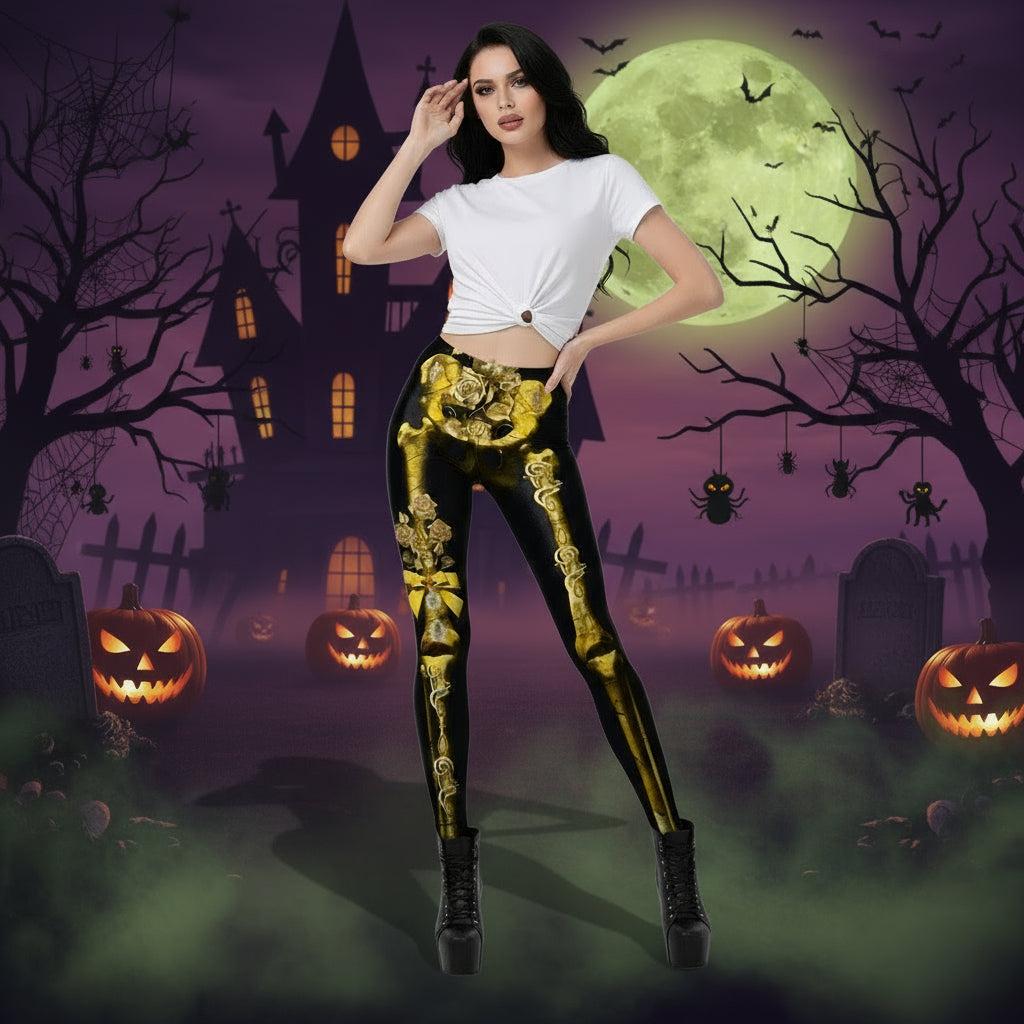 Halloween Costume Horror Ladies Skull Print Leggings