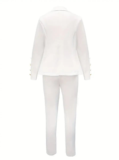 Women's Business Casual Suit Two-piece Set, Double-breasted Lapel  And Slim-fitting Trousers Suitable For Office And Daily Life, Women's Clothing