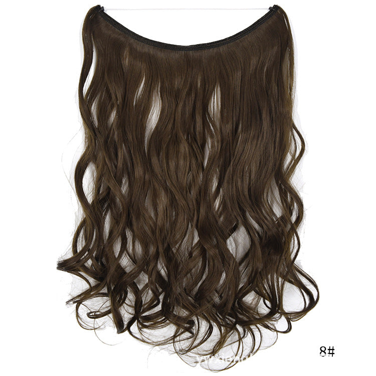 Women's one-piece seamless hair extension wig with long wavy espresso brown hair