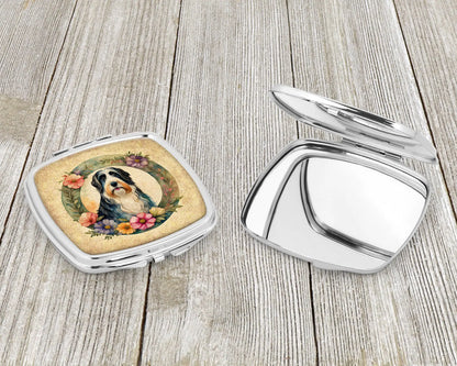 Bearded Collie and Flowers Compact Mirror