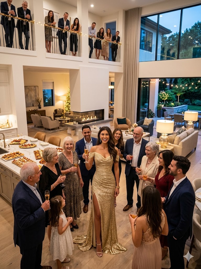 Sequined off-shoulder split dress, long champagne-gold sequin gown with side slit