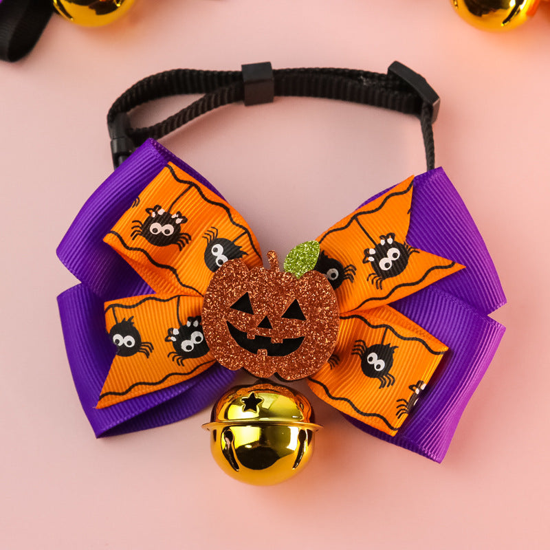 Pet Cat Dog Pumpkin Bow Tie Big Bell Decorations