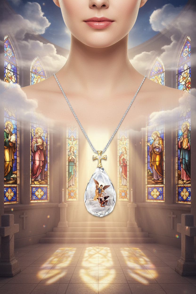 Two-tone crystal cross necklace with silver chain, gold cross, teardrop crystal pendant
