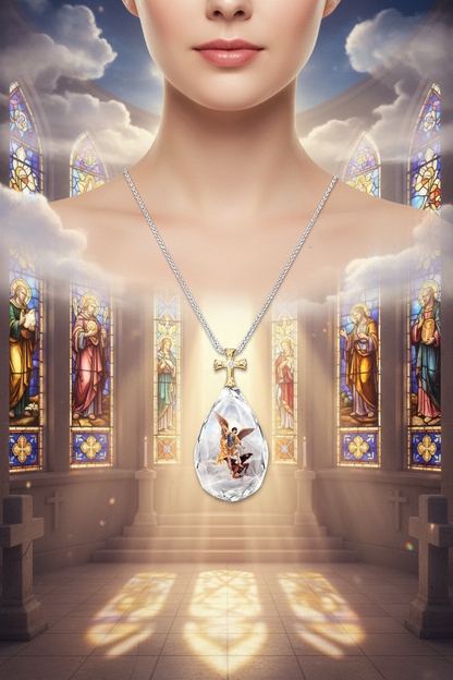 Two-tone crystal cross necklace with silver chain, gold cross, teardrop crystal pendant