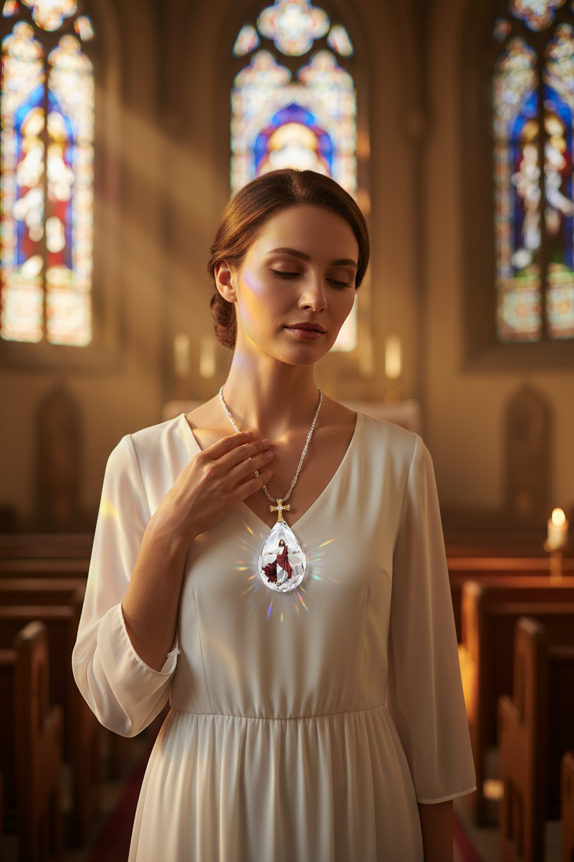 Two-tone crystal cross pendant necklace with clear teardrop charm and gold cross detail