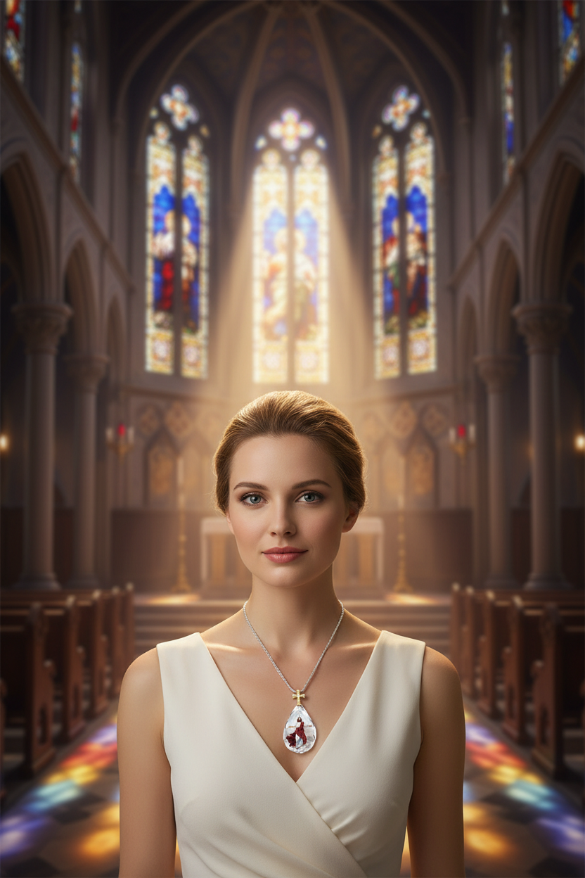 Two-tone crystal cross pendant necklace with gold cross and clear teardrop pendant on chain