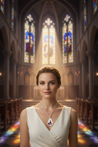 Two-tone crystal cross pendant necklace with gold cross and clear teardrop pendant on chain