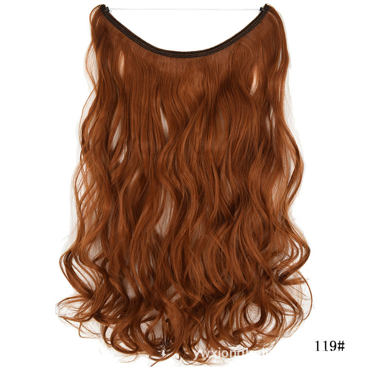 Wavy hair extension wig in copper orange, curved top, long layered waves