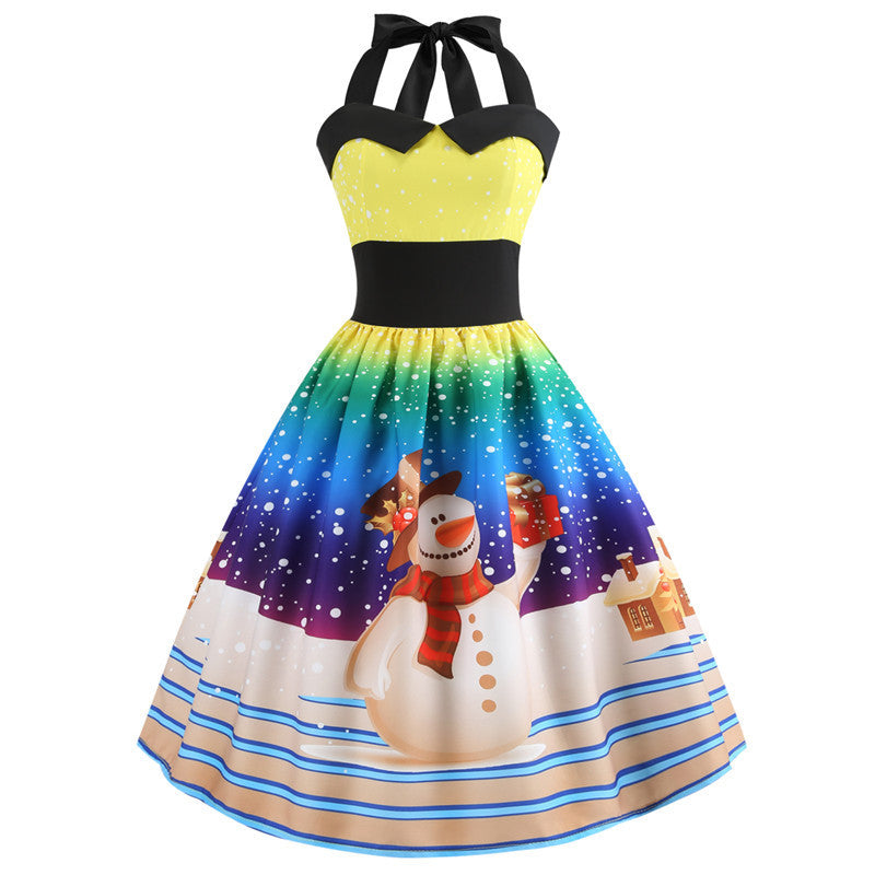 kids' Christmas Print Halter Waist Halter neck Dress