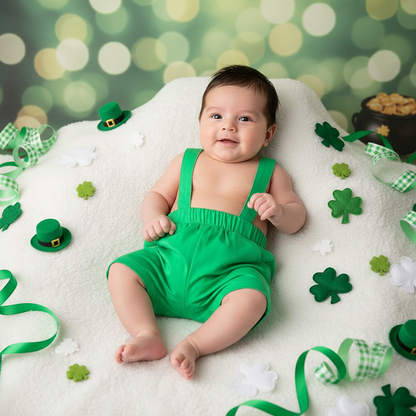 Newborn Baby Boy St. Patrick's Day Clothes Short Sleeve Clover Print Romper & Suspenders Pant 2Pcs Casual Clothes Set