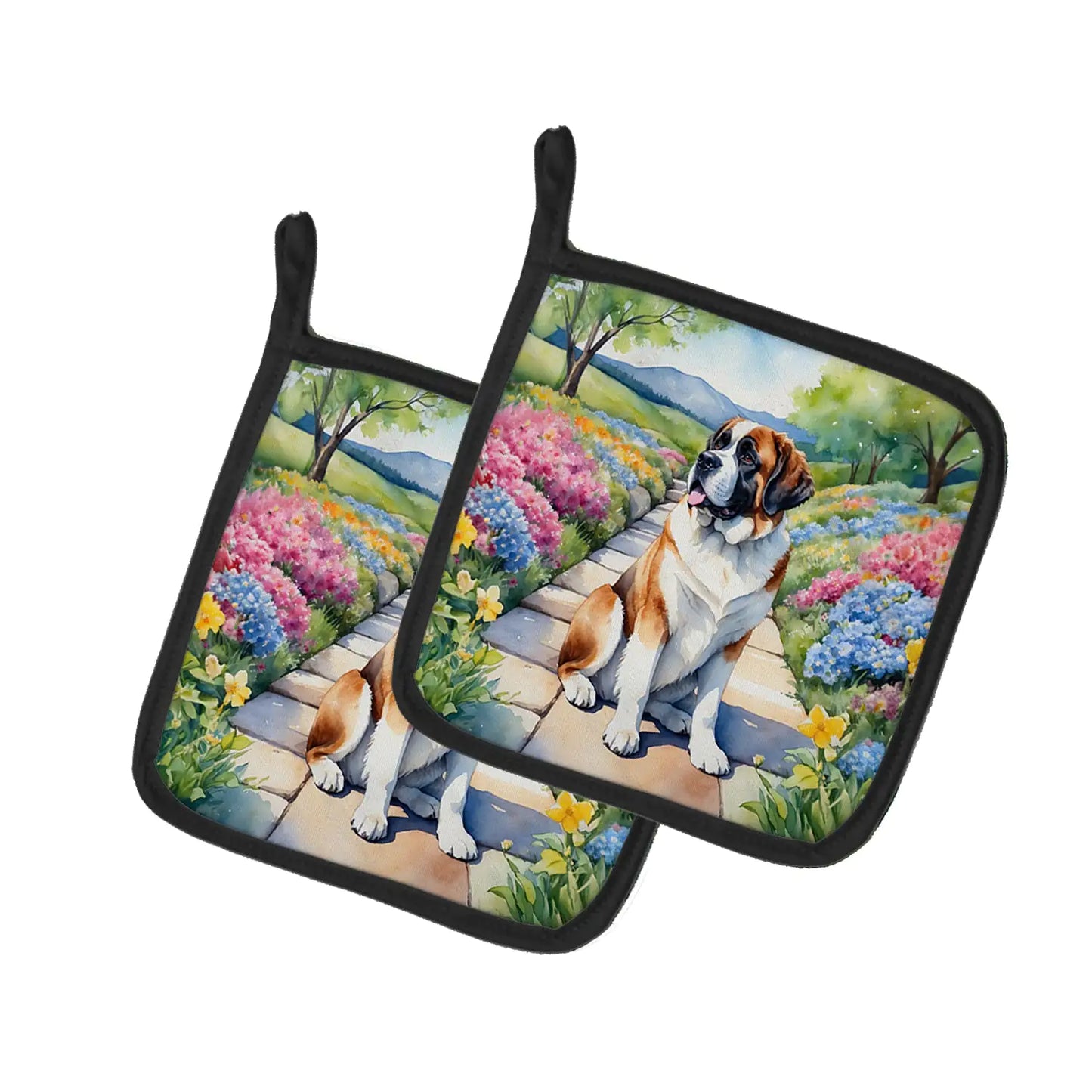 Saint Bernard Spring Path Pair of Pot Holders