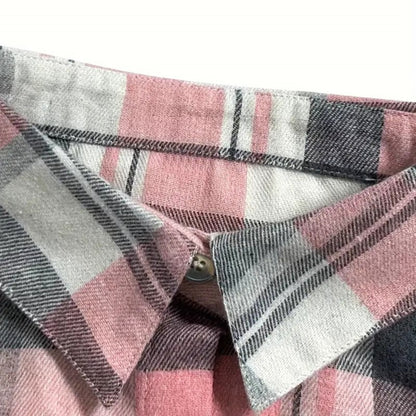 Women's Casual Plaid Long Sleeve Shirt - Button-Down Top With Chest Pocket, Classic Lapel Collar Wear
