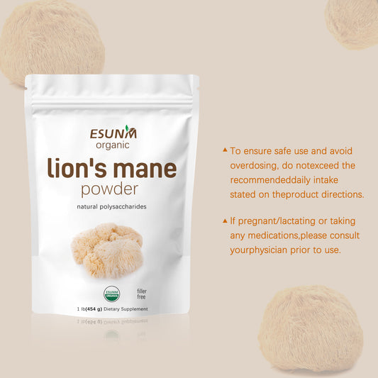 Organic lion's mane powder pouch, white bag with label, 1 lb (454g)