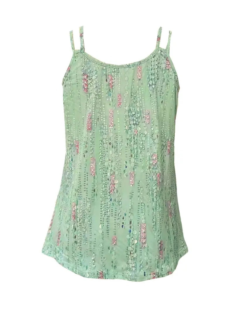 Casual Sleeveless Top Printed Double Shoulder Strap Women's Stylish Camisole.
