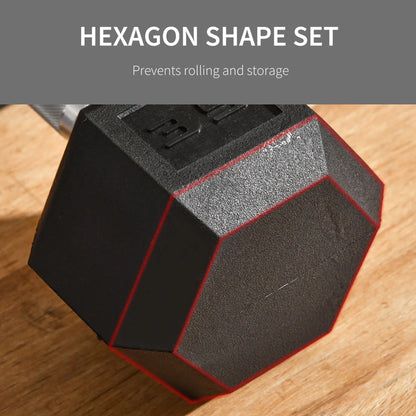 Black hexagon rubber dumbbell with top handle grip and anti-roll shape