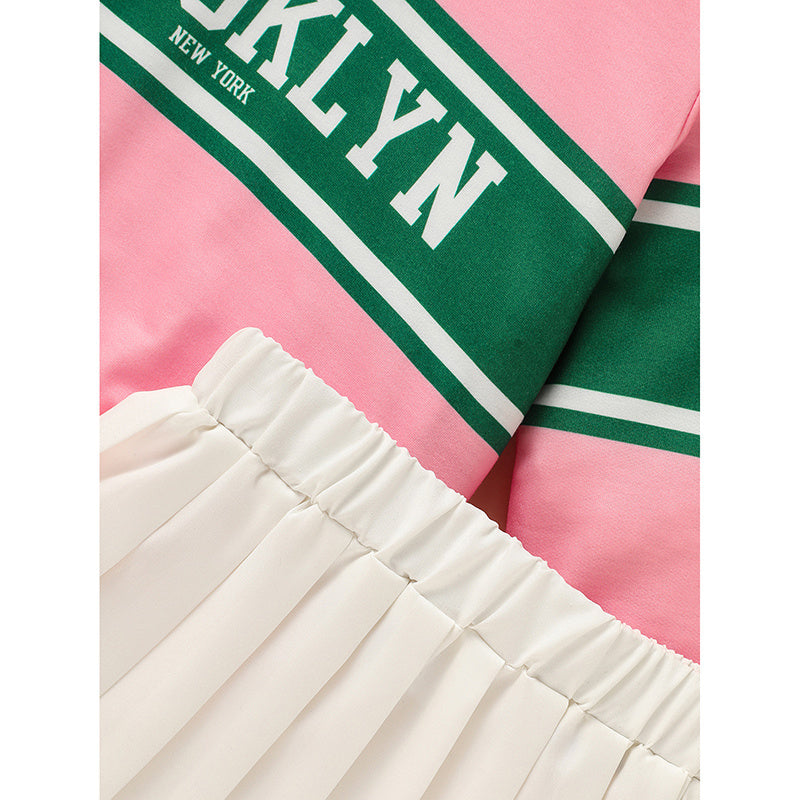 Toddler Girls 2 Piece Outfit Color block Letter Graphic Print Sweatshirt And Pleated Skirt Set