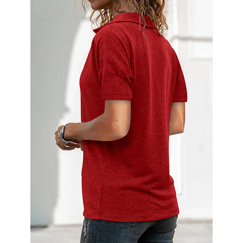 Women's Polo Shirts Summer Business Casual Work Tops Short Sleeve Zipper Collared V Neck Blouse