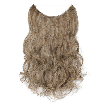 Wavy hair extension wig in light ash blonde, curved top, long layered waves