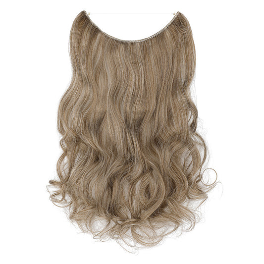 Wavy hair extension wig in light ash blonde, curved top, long layered waves