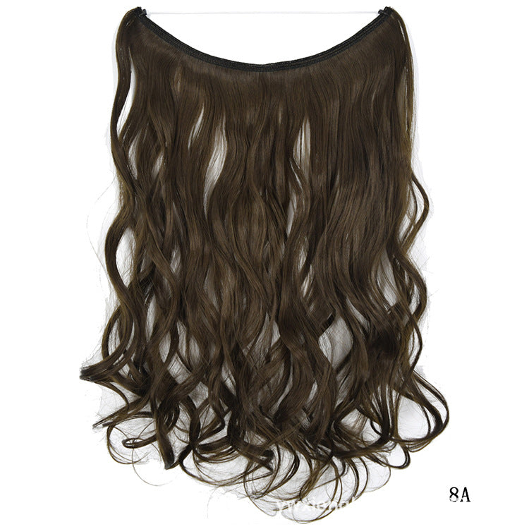 Women's one-piece seamless hair extension wig with long wavy dark brown hair