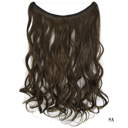 Women's one-piece seamless hair extension wig with long wavy dark brown hair
