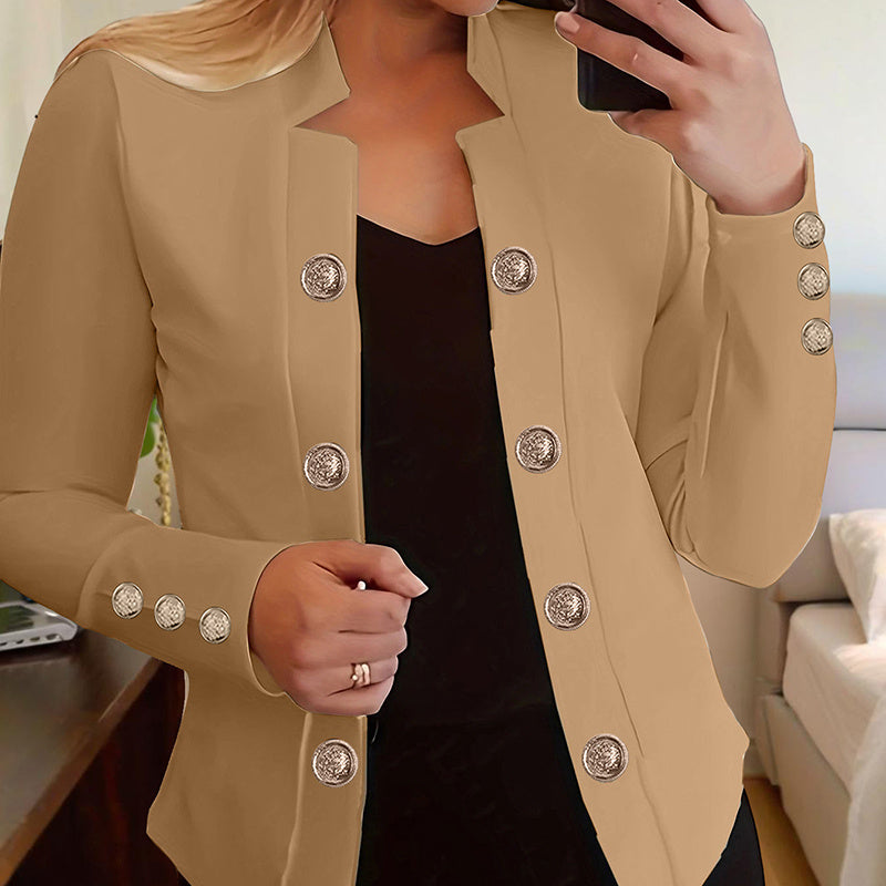 Women's Solid Color Double Breasted Long Sleeve Top - Button Cuff Casual & Office Wear